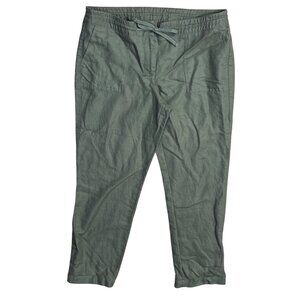Talbots Linen Blend Pants Olive Green Size 10P Petite Button Drawstring
